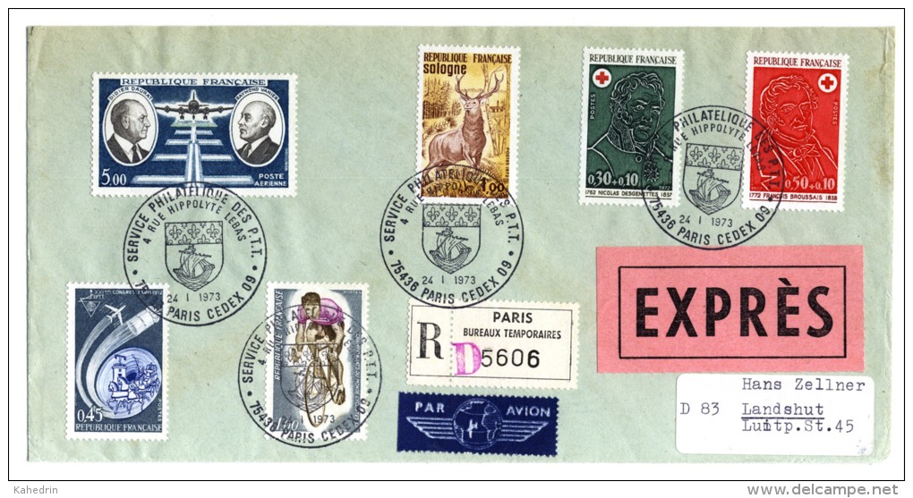 France 1971 - 1972, Registered Expres Cover To Germany, Service Philatelique Des P.T.T. - Brieven En Documenten