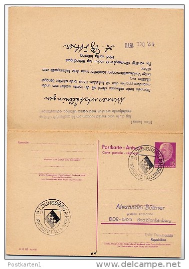 MINNESUTSTÄLLNIGNEN LJUNGSBRO 1970 On East German Postal Card With Paid Reply P74 - Sonstige & Ohne Zuordnung