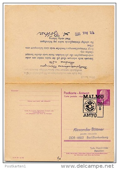 AM 70 Malmö 1970 On East German Postal Card With Reply P74 - Sonstige & Ohne Zuordnung