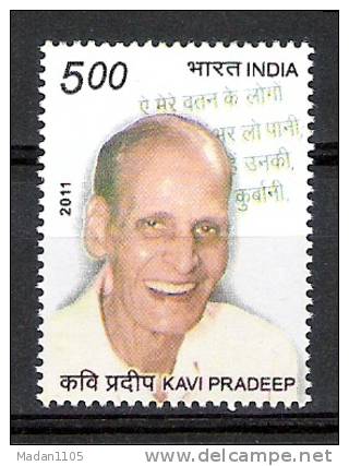 INDIA, 2011, Kavi Pradeep And His Poem In The Background,  MNH, (**) - Neufs