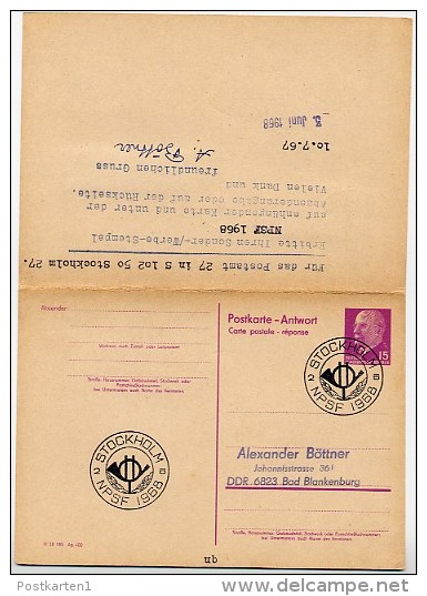 NPSF Nordisk Post - Telesangerforbund Stockholm Sweden 1968  On East German Postal Card With Reply P74 - Autres & Non Classés