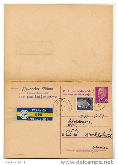 NPSF Nordisk Post - Telesangerforbund Stockholm Sweden 1968  On East German Postal Card With Reply P74 - Sonstige & Ohne Zuordnung