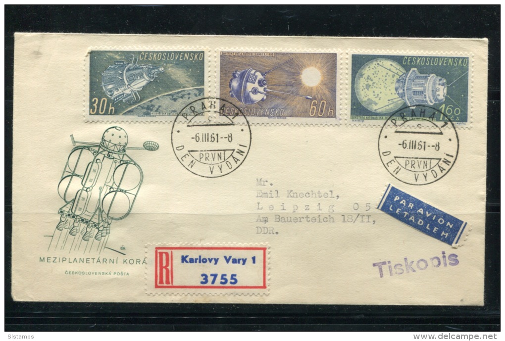 Czechoslovakia 1961 Register Cover First Day Cancel Karlovy Vary To Germany - Lettres & Documents