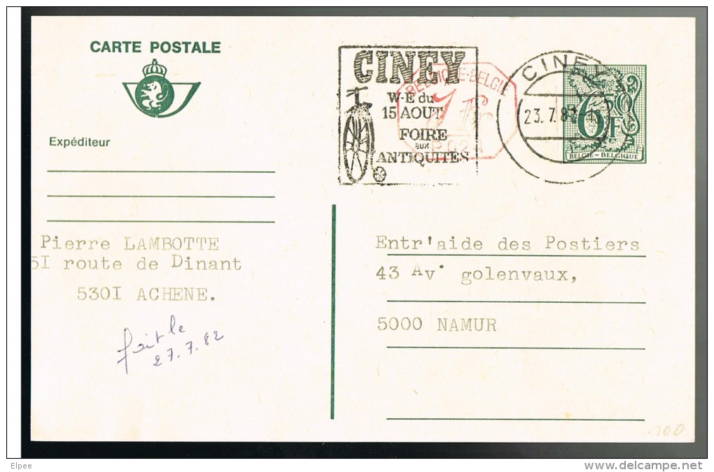 C1307 - Carte N° 190 F M1 P024 Oblitérée Ciney, Flamme Ciney - Postcards 1951-..