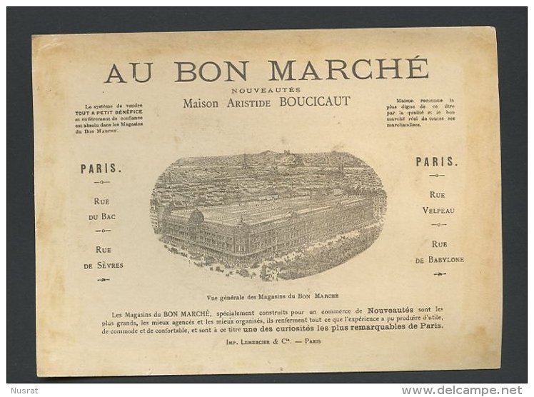 Au Bon Marché Chromo Grand Format Lith. Lemercier LM6, Herbier Avec Branches Fleuries, Pensées - Au Bon Marché