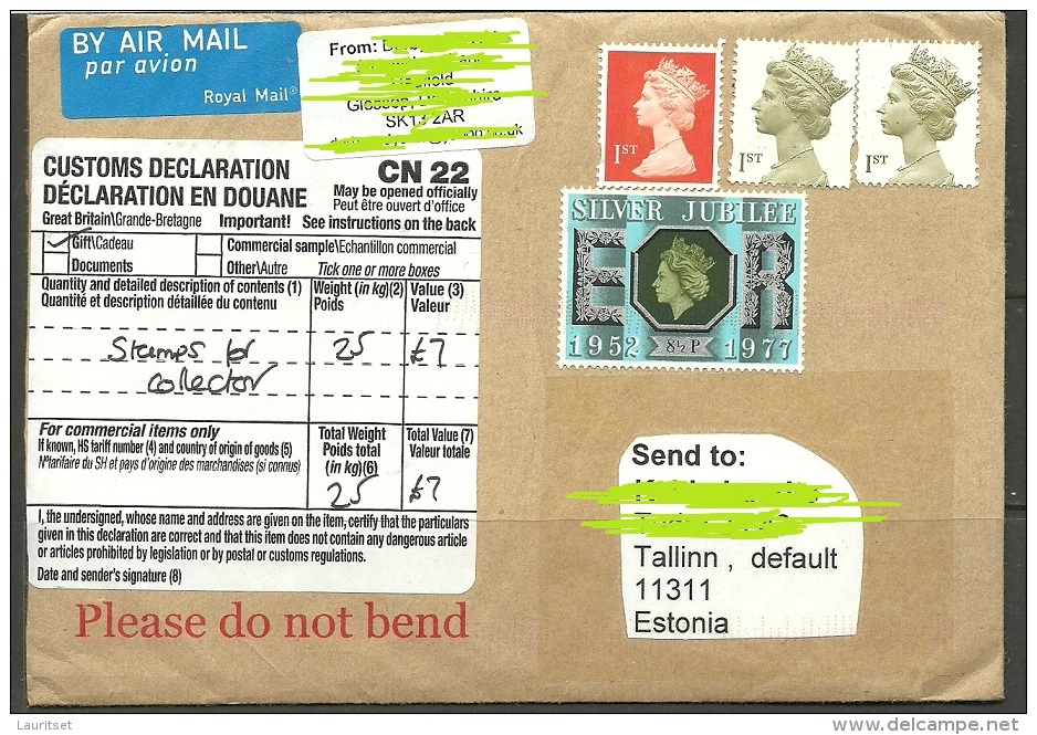 GREAT BRITAIN England Cover To Estland Estonia Estonie 2013 With Custom Declaration Queen Stamps - Briefe U. Dokumente