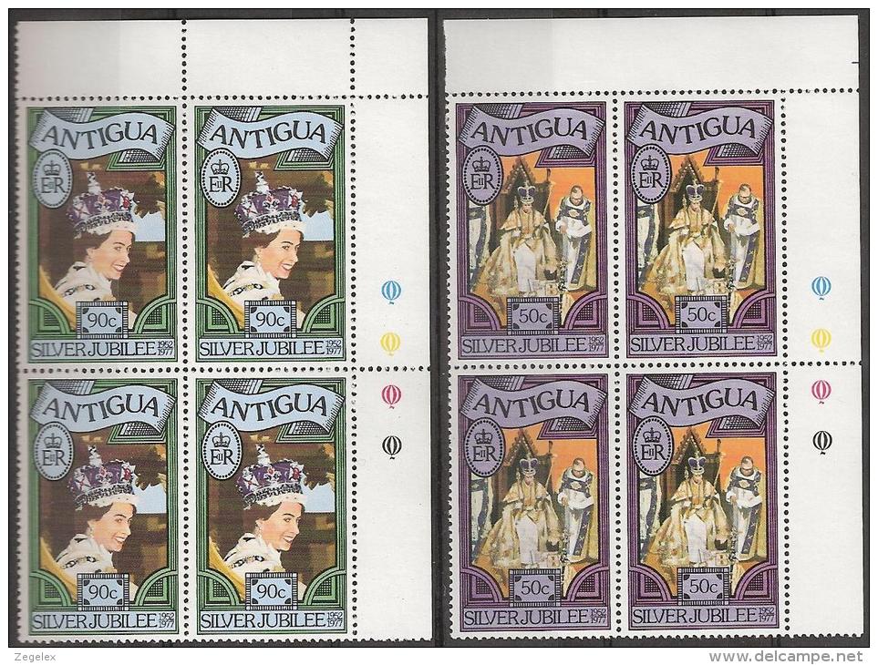 Antigua 1977 Silver Jubilee Coronation Queen Elisabeth -Blocks Of 4 - Yvert &amp;Tellier 450a/454a  MNH** - 1960-1981 Autonomía Interna