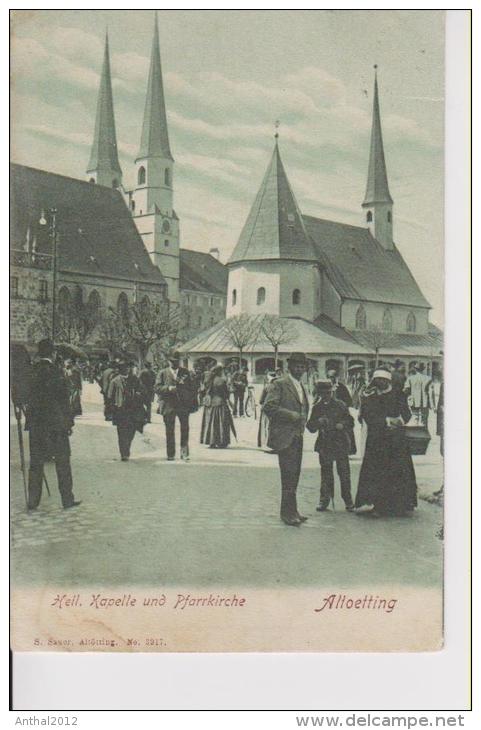 Litho Altötting Kapelle Und Pfarrkirche Leute Nach Dem Gottesdienst 22.6.1906 - Altoetting