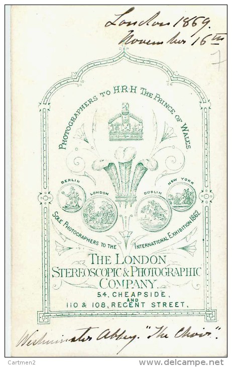 PHOTOGRAPHIE CDV 1869 :  LONDON WESTMINSTER ABBAY ENGLAND LONDRES PHOTOGRAPHER PHOTOGRAPHIC COMPANY - Old (before 1900)