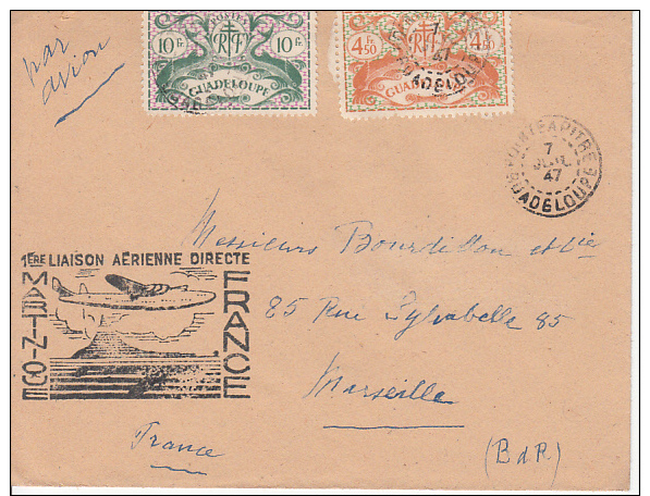 GUADELOUPE/COLONIE FRANCAISE - 1947 - ENVELOPPE AYANT VOYAGE - TIMBRE N°192-194 - Covers & Documents