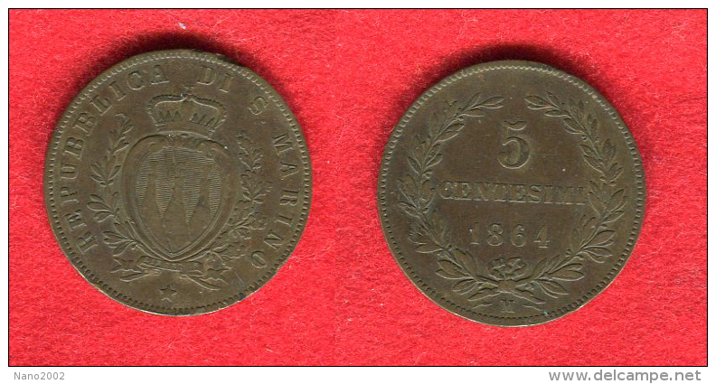 ITALIE - SAINT MARIN  - SAN MARINO - 5 CENTESIMI 1864 - San Marino