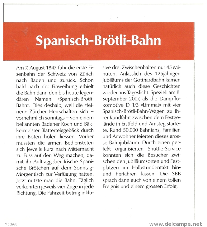 2007 Spanische Brötli-Bahn Gedenkfolder - Lettres & Documents