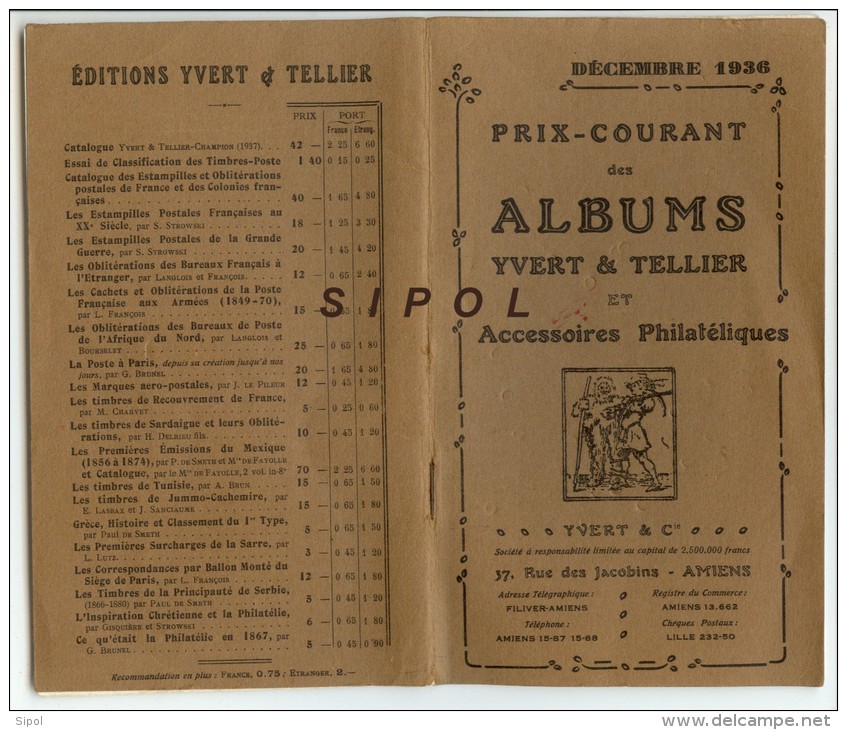 Prix Coutant Des Albums Yvert & Tellier Et Accessoires Philateliques Decembre 1936- 67 Pages BE10.5 X 17.5 Cm - Catalogues De Maisons De Vente