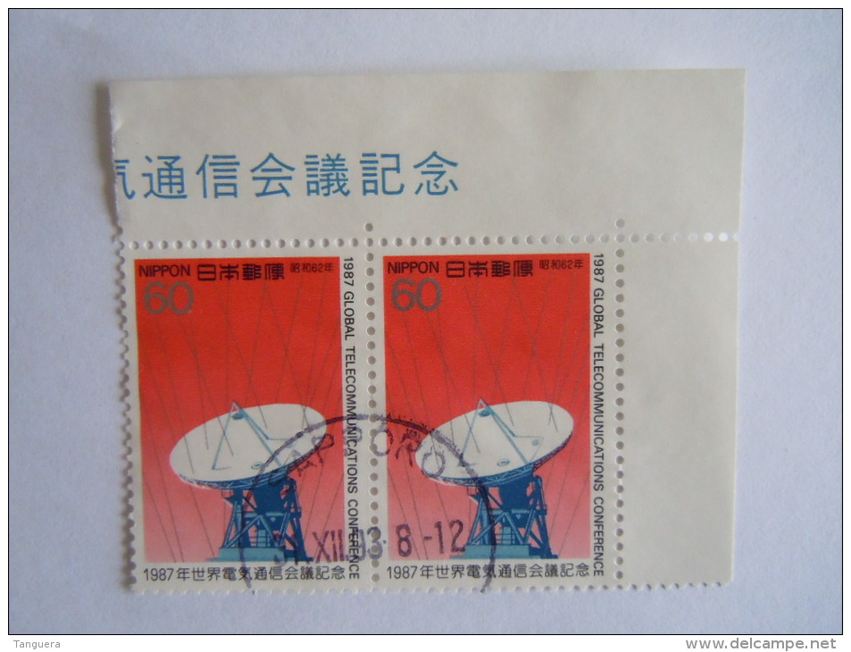 Japan Japon Nippon 1987 Télécommunications Antenne Parabolique Pair Yv 1656 O - Usati