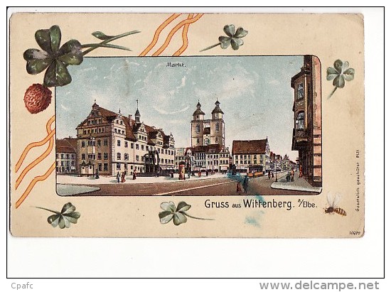 Allemagne - Gruss Aus Wittenberg, Market / Carte Gaufré Trefle Abeille - Wittenberg