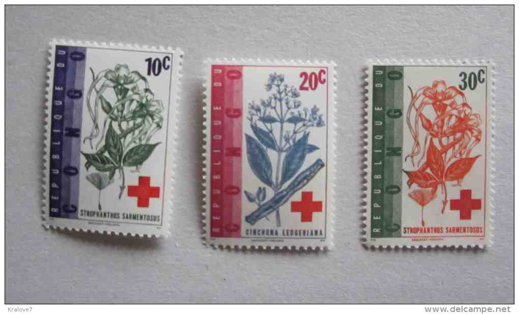 REPUBLIQUE DU CONGO NEUFS 3 Timbres 1963 FLORE PLANTES CROIX ROUGE CONGO MNH PLANTS RED CROSS - Neufs