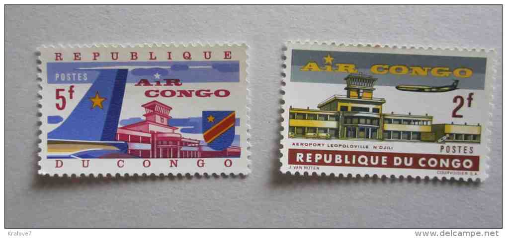 REPUBLIQUE DU CONGO NEUFS 2 Timbres 1963 AIR CONGO AVIONS CONGO MNH PLANES - Nuevas/fijasellos