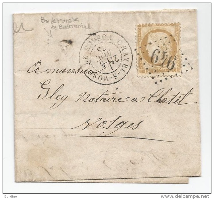 - Lettre - VOSGES - CHATEL-S-MOSELLE GC.949 S/TP N°59 - PORT LOCAL - Càd T.17 - BR "N" 1875 - 1871-1875 Ceres