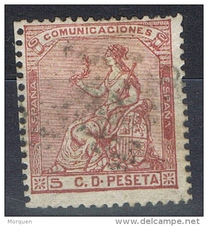 Sello 5 Cts Rosa Alegoria España 1873,  Variedad Color,  Num 132a º - Gebraucht