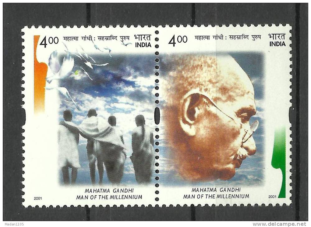 INDIA, 2001, Mahatma Gandhi, Man Of The Millenium, Setenant Pair, MNH, (**) - Mahatma Gandhi