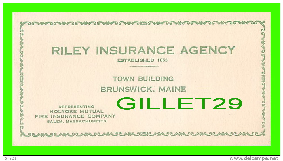 BLOTTER - BUVARD - RILEY INSURANCE AGENCY, BRUNSWICK, MAINE - HOLYOKE MUTUAL FIRE INS CO - DIMENSION 9 X 19.5 Cm - - Bank & Insurance