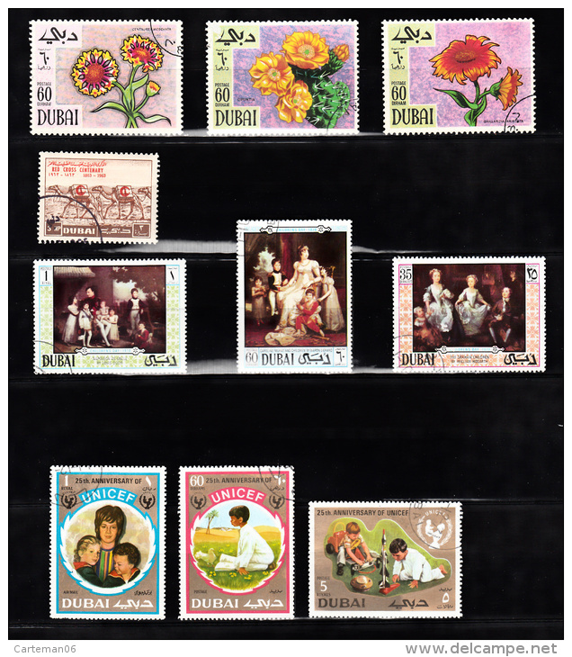 10 Timbres Oblitérés De Dubai -Fleurs 1968Red Cross 1963-Journée Des Enfants N°375/77 1970 Napoléon-UNICEF N°401/03 1971 - Dubai