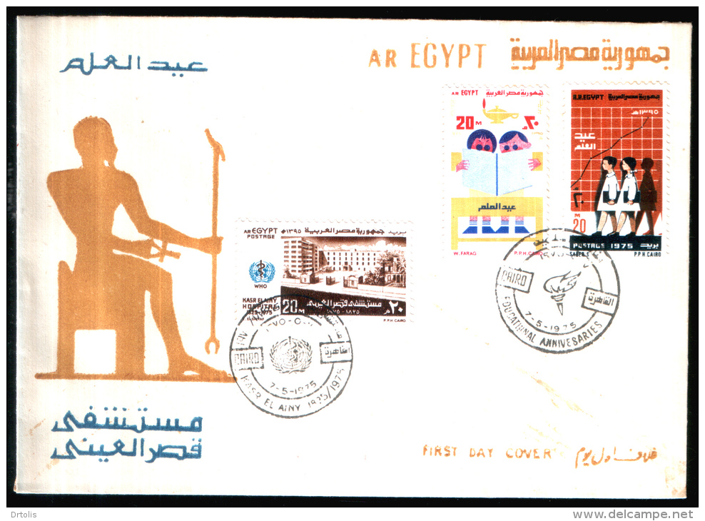 EGYPT / 1975 / MEDICINE / WHO / MEDICAL SCHOOL / KASR EL AINY HOSPITAL / SCIENCE DAY / FDC - Brieven En Documenten