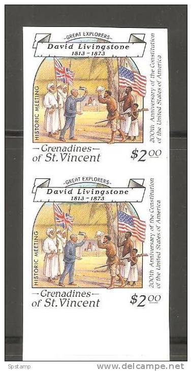 St Vincent Grenadines 1988 Explorers Stanley Livingstone $2  Imperforate Proofs In Vertical Pair  MNH - St.Vincent Y Las Granadinas