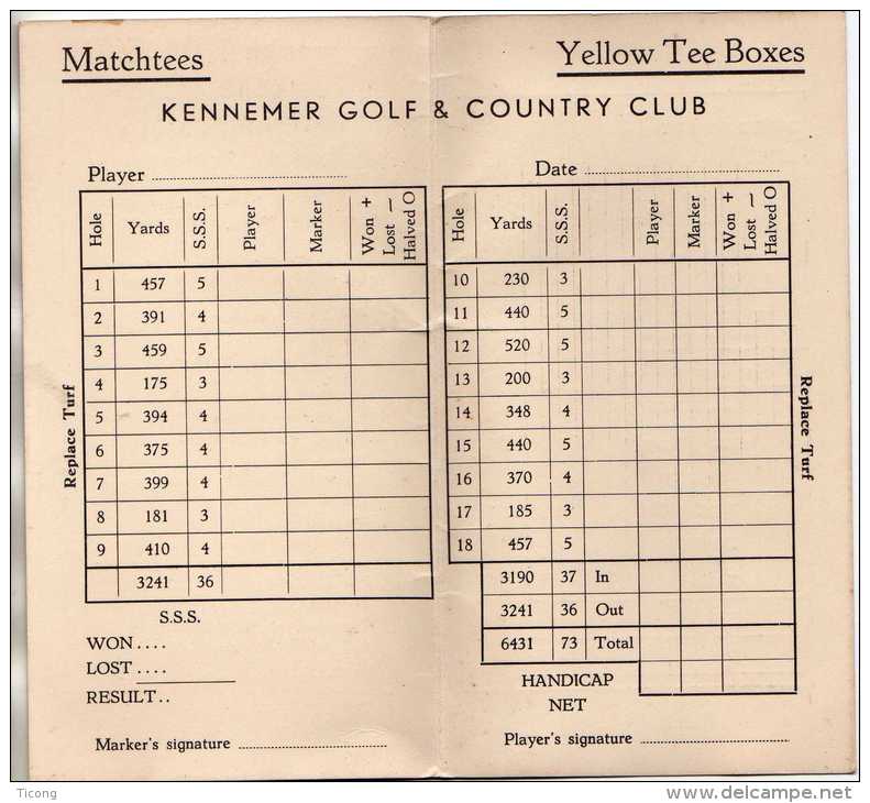 GOLF - KENNEMER GOLF ET COUNTRY CLUB HOLLANDE PAYS BAS  -  CARTON  DE POINT ET REGLES LOCALES - A VOIR - Other & Unclassified