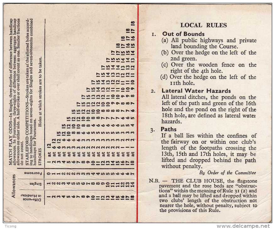 GOLF - WOKING GOLF CLUB SURREY ANGLETERRE - CARTON DE POINTS, REGLES LOCALES - A VOIR - Sonstige & Ohne Zuordnung