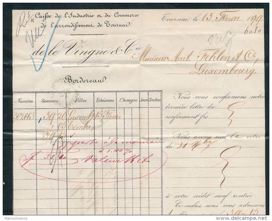 934/20 -- TARIF PREFERENTIEL 20 C - Lettre TP 30 X 2 TOURNAI 1879 Vers LUXEMBOURG - Passage Par AMBULANT - Grenzübergangsstellen