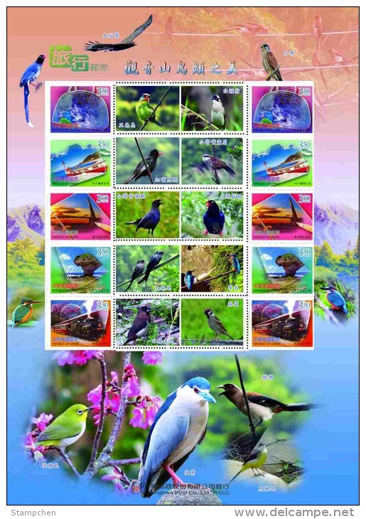 Taiwan 2013 KwanIn Mount Greeting Stamps Sheet (B)  Fauna Bird Eagle Blue Magpie Flower Bridge Train - Neufs