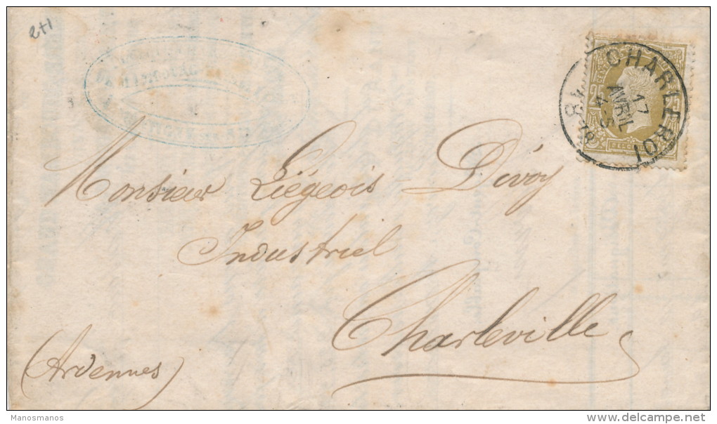 939/20 --  Lettre TP 32 CHARLEROI 1878 Vers CHARLEVILLE Ardennes - Marque De Passage FRANCE PAR EST 4 - Grenzübergangsstellen