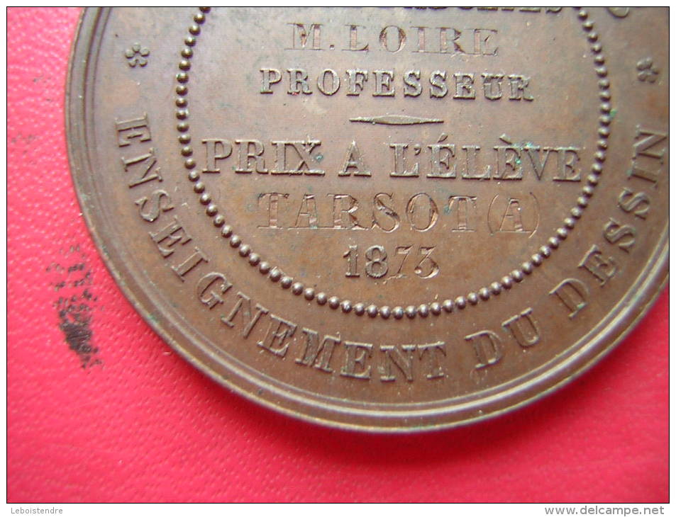 ANCIENNE MEDAILLE BRONZE 21GRAMMES 1873 SIGNEE BRENET VILLE DE PARIS ENSEIGNEMENT DU DESSIN  XVe ARR ADULTE Mr LOIRE PRO - Professionals / Firms