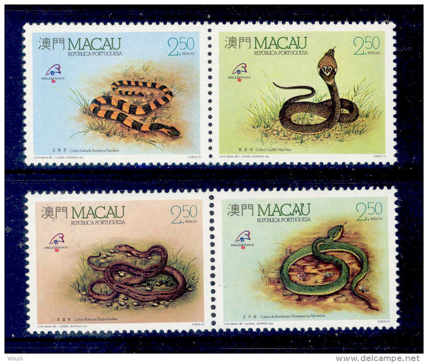 ! ! Macau - 1989 Snakes (Complete Set) - Af. 594 To 597 - MNH - Ungebraucht