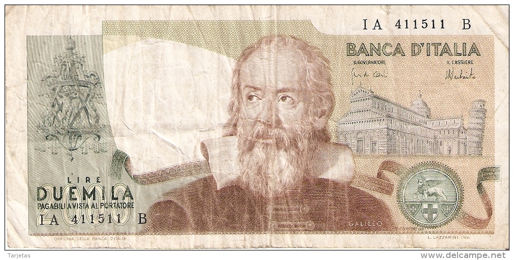 BILLETE DE ITALIA DE 2000 LIRAS DEL AÑO 1973  GALILEO  (BANKNOTE) - 2.000 Lire