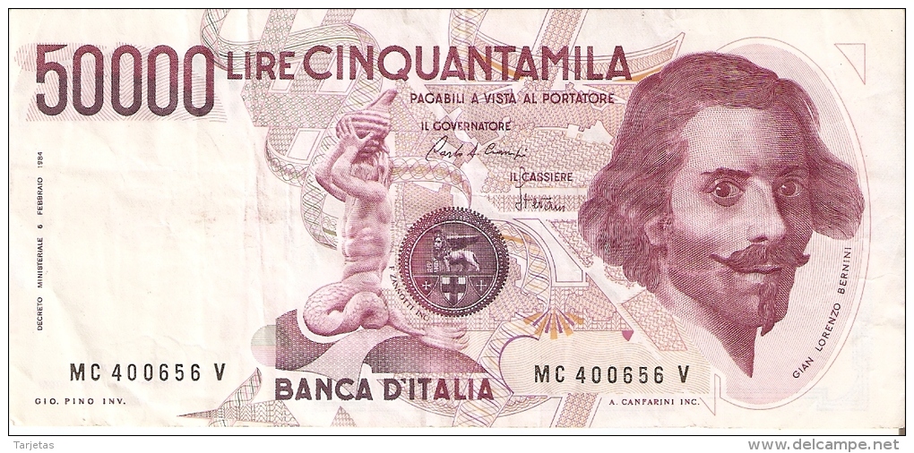 BILLETE DE ITALIA DE 50000 LIRAS DEL AÑO 1984 DE LORENZO BERNINI (BANKNOTE) - 50000 Liras