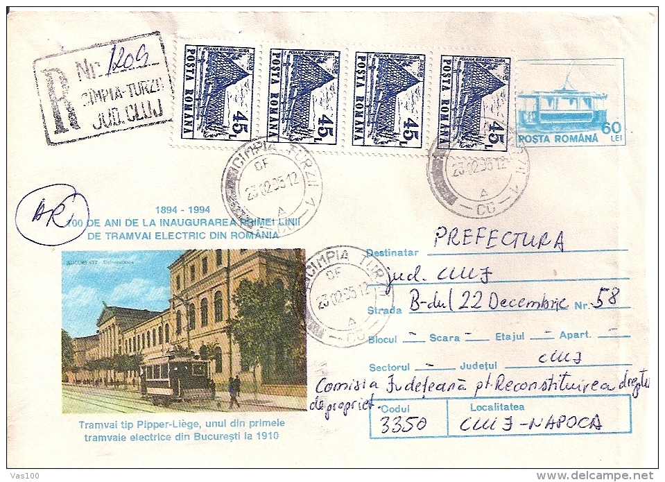 TRAMS, TRAMWAYS, BUCHAREST, COVER  STATIONERY, ENTIERE POSTAUX, 1995, ROMANIA - Tram
