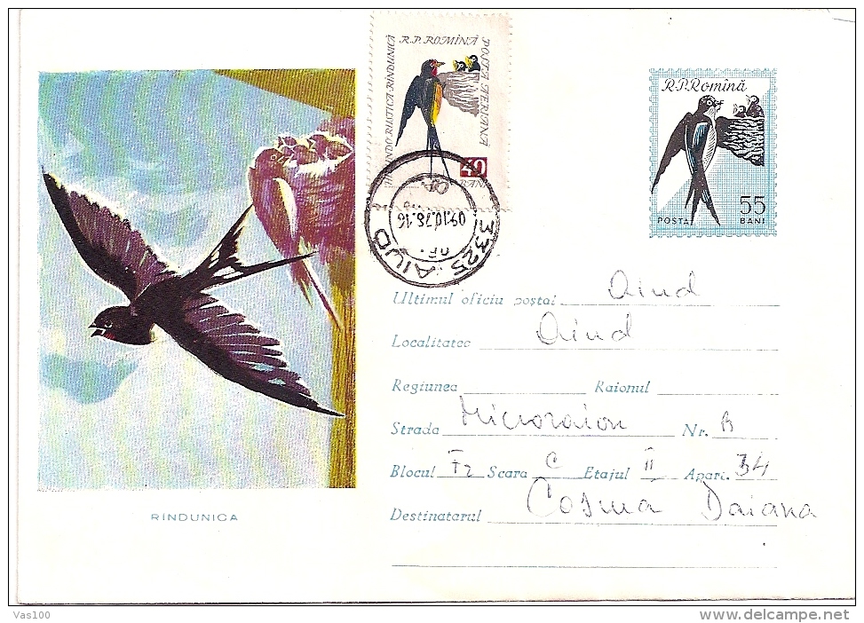 BIRD, OISEAUX, SPPAROW, COVER STATIONERY, ENTIERE POSTAUX, 1978, ROMANIA - Sparrows