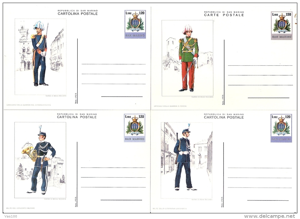 SAN MARINO´S SOLDIER, 8X POSTCARDS STATIONERY, ENTIERE POSTAUX, UNUSED, 1980. - Storia Postale