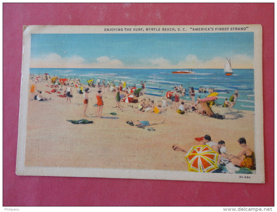 South Carolina > Myrtle Beach -- Enjoying The Surf   Linen 1938 Cancel Stamp Off     Ref 960 - Myrtle Beach
