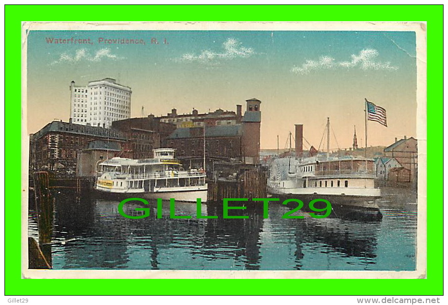 PROVIDENCE, RI - WATERFRONT ANIMATED WITH SHIPS - TRAVEL IN 1916 - PUB. BY BLANCHARD YOUNG &amp; CO - - Providence