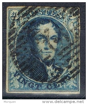 Sello 20 Cts BELGICA Gride 26, Epauletten 1849, Num 2 º - 1849-1850 Medallones (3/5)