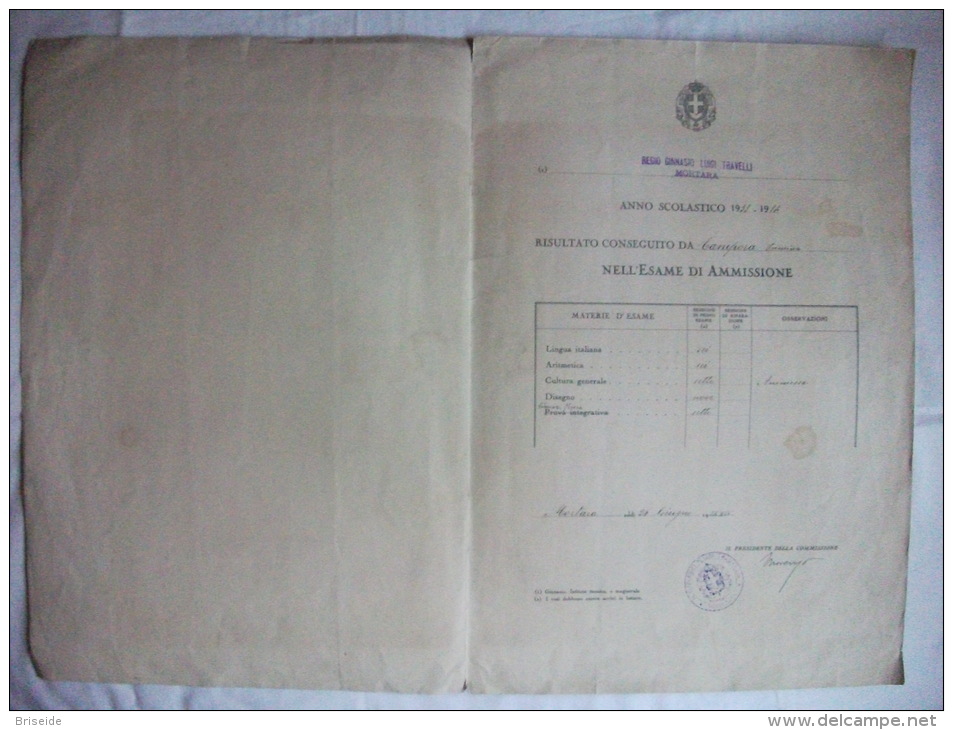 *PREZZO SCONTATO* PAGELLA  DIPLOMA DI AMMISSIONE REGNO D'ITALIA MINISTERO DELLA EDUCAZIONE NAZIONALE MORTARA PAVIA 1934 - Diploma's En Schoolrapporten
