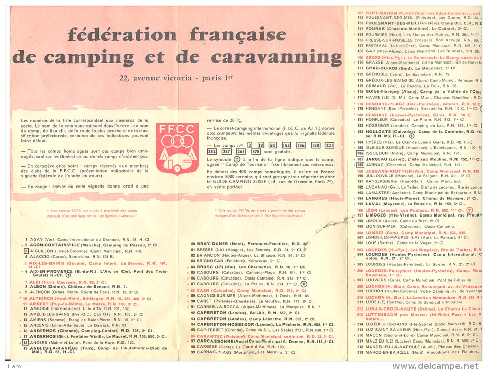 Carte De La Fédération Française De Camping Et Caravaning - Edition De 1960 - Publicité "Total"(b100) - Autres & Non Classés
