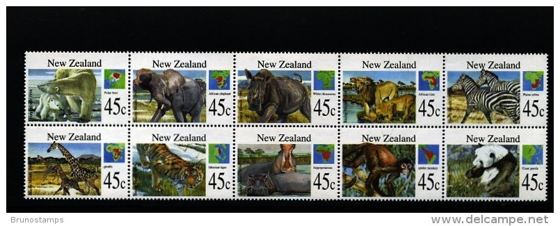 NEW ZEALAND - 1994  WILD ANIMALS BLOCK OF 10   MINT NH - Neufs