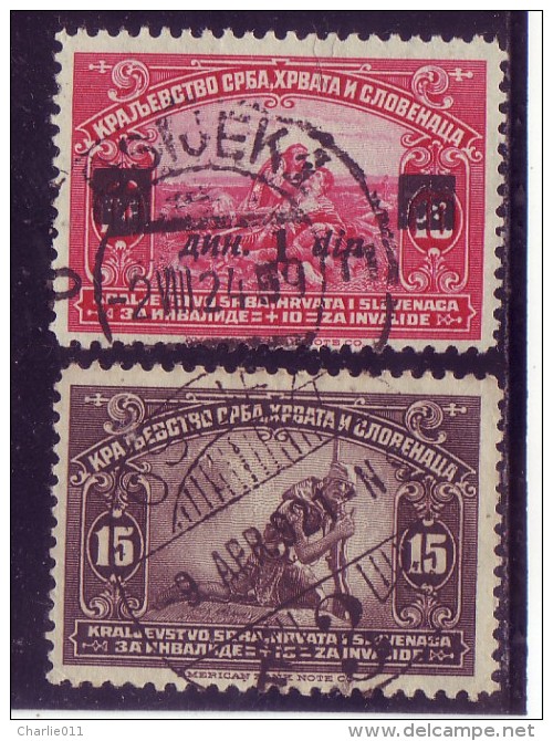 GIRL FROM KOSOVO-SERBIAN SOLDIER-OVERPRINT-1 DIN-15 DIN-FOR INVALIDS-POSTMARK-OSIJEK- SHS-CROATIA-YUGOSLAVIA-1921-1922 - Used Stamps