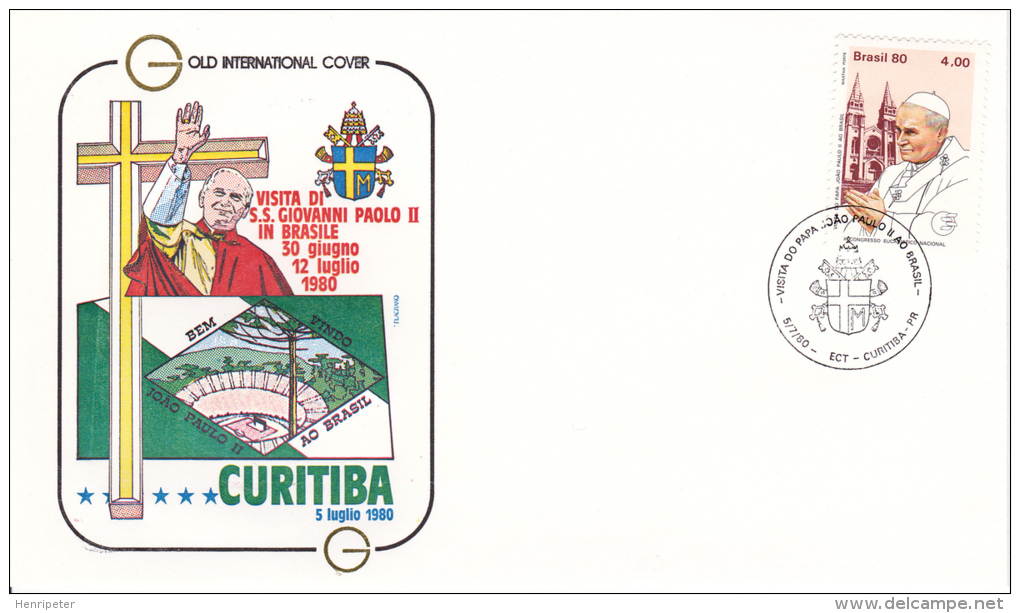 1428 (Yvert) Sur FDC Illustrée Commémorant Le Voyage Du Pape Jean-Paul II à Curitiba (Parana) Au Brésil - 1980 - FDC