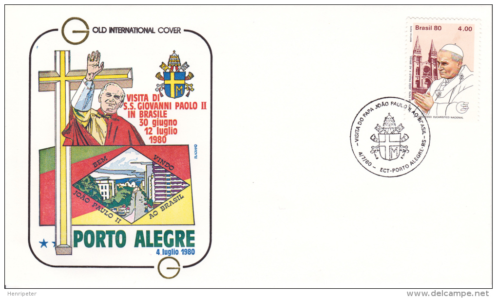 1428 (Yvert Sur FDC Illustrée Commémorant Le Voyage Du Pape Jean-Paul II à Porto Alegre (Rio Grande Do Sul) Au Brésil - FDC