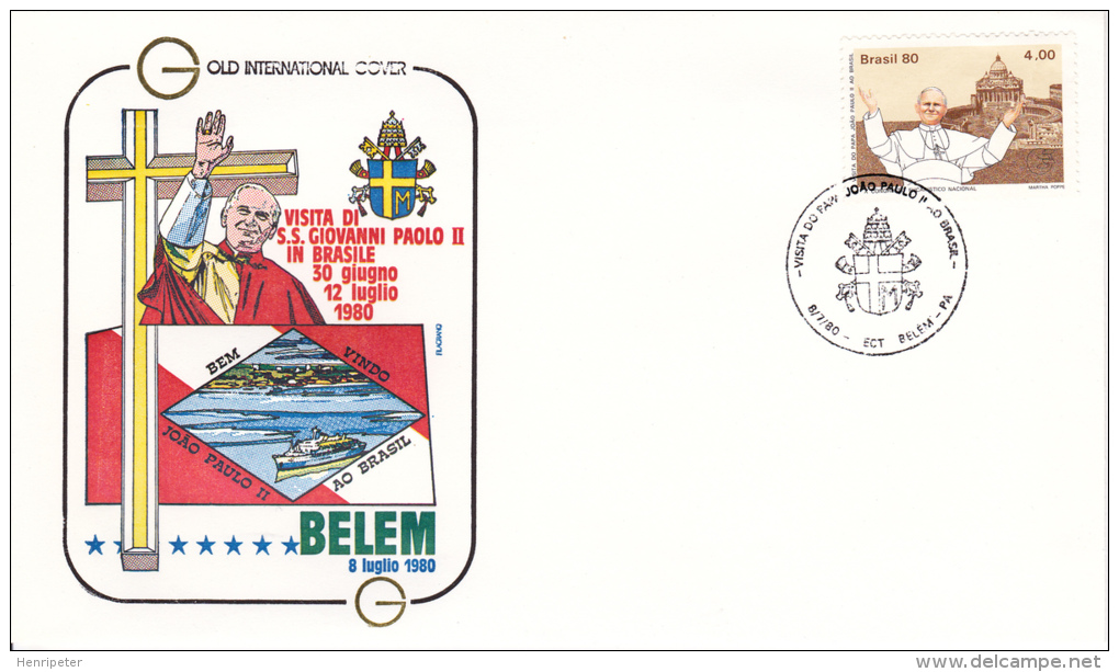 1427 (Yvert) Sur FDC Illustrée Commémorant Le Voyage Du Pape Jean-Paul II à Belém (Pará) Au Brésil - 1980 - FDC
